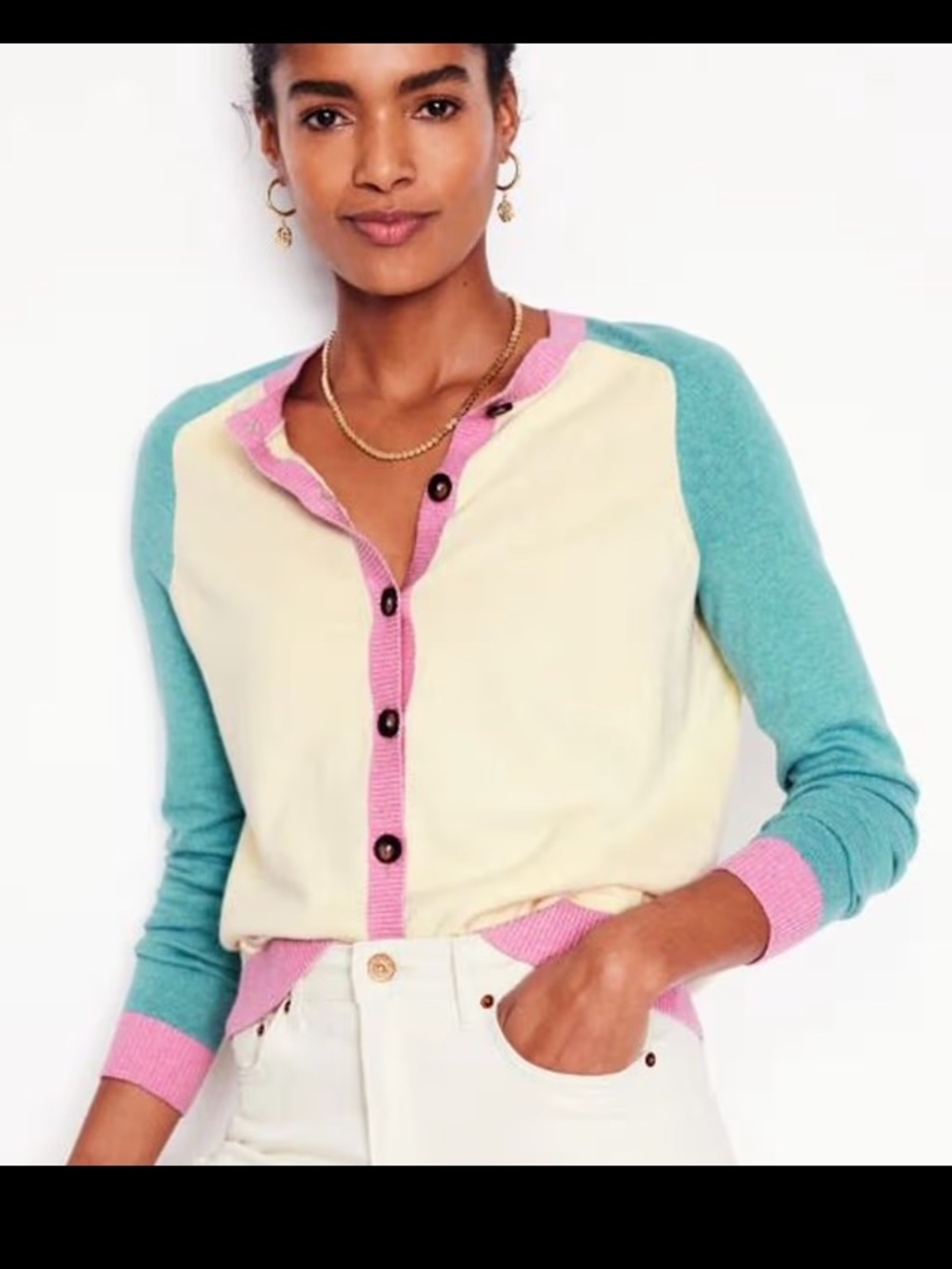 Boden Meg Saddle Sleeve Cardigan Cotton/Cashmere Raglan Sleeves Size Large